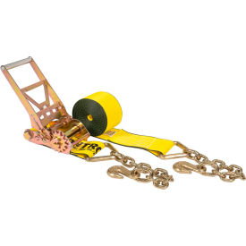 Gear Driving Reverse Action Ratchet Strap with Chain Ends, 4" x 20', Yellow view 2