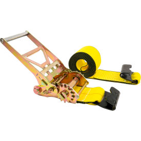 Gear-Driving Reverse-Action Ratchet Strap with Flat Hook, 4" x 20', Yellow view 2