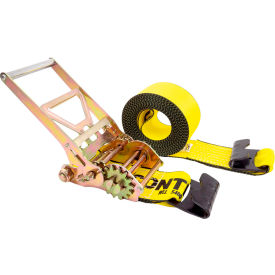 Gear Driving Reverse Action Ratchet Strap with Flat Hooks, 4" x 40', Yellow view 2