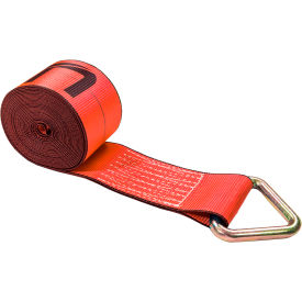 Winch Strap with D-Ring, 4" x 27', Red view 2