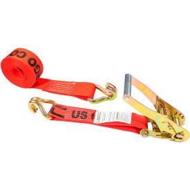Ratchet Strap with Wire, Double J Hooks, 2" x 24', Red view 2