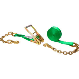 Ratchet Strap with Chain Extension, 2" x 27', Green view 2