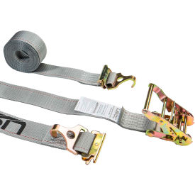 E-Track Ratchet Strap, F-Hooks & Spring E-Fittings, 2" x 16', Gray view 2