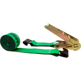 Ratchet Strap with Flat Hooks, 3'' x 20', Green view 2