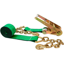 Ratchet Strap with Chain Extensions, 3" x 30', Green view 2