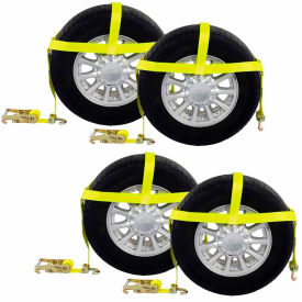 Car Carrier Tire Holder Basket Straps with Swivel Hooks & Ratchet, Yellow, Pack of 4 view 2