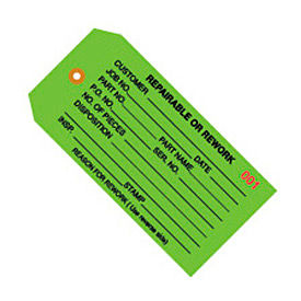 Box Packaging Inc G20041 Inspection Tags, "Repairable Or Rework", #5, 4-3/4"L x 2-3/8"W, Green, 1000/Pack image.