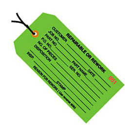 Global Industrial B43261 Inspection Tag "Repairable Or Rework", Pre Strung, #5, 4-3/4"L x 2-3/8"W, Green, 1000/Pack image.