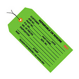 Global Industrial B43253 Global Industrial™ Inspection Tag Repairable Or Rework Pre Wired#5 4-3/4"L x 2-3/8"W Green image.