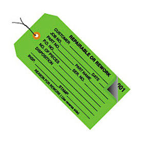Global Industrial B43282 2 Part Inspection Tag "Repairable Or Rework", Pre Wired#5, 4-3/4"L x 2-3/8"W, Green, 500/Pack image.