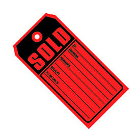 Global Industrial B43283 Global Industrial™ "Sold" Tag #5, 4-3/4"L x 2-3/8"W, Red, 1000/Pack image.