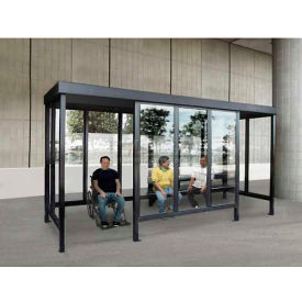Handi-Hut Inc 3-1AF-CA Smoking Shelter 3-1F-CA, 3-Sided W/Open Front, 76"L x 28"W, Flat Roof, Clear image.