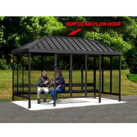 Handi-Hut Inc 3-2AVR-CA Smoking Shelter 3-2VR-CA, 3-Sided, Open Front, 76"L x 5W, Vented Standing Seam Roof, Clear image.