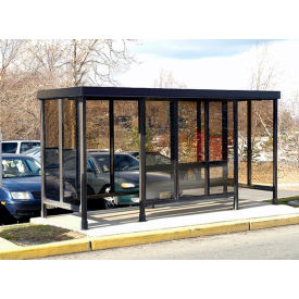 Smoking Shelter 6-2WSF-DKB 4-Sided W/L & R Open Front 15'L x 5'W Flat Roof DK Bronze