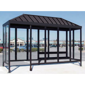 Smoking Shelter S6-2VR-DKB 4-Sided Left Open Front 15'L x 5'W Vented Standing Seam Roof DK BRZ