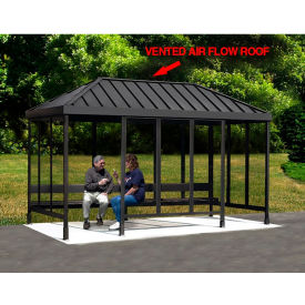 Smoking Shelter 6-3WSVR-DKB 4-Sided L & R Open FR 15'L x 7'6"W Vented Standing Seam Roof DK BRZ
