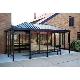 Smoking Shelter 6-4WSVR-DKB 3-Sided L & R Open FR 15'L x 10'W Vented Standing Seam Roof DK BRZ