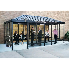 Smoking Shelter S6-4VR-DKB 3-Sided Left Open Front 15'L x 10'W Vented Standing Seam Roof DK BRZ