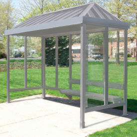 Smoking Shelter 5-2VR-CA 3-Sided Open Front 12'L x 5'W Vented Standing Seam Roof Clear