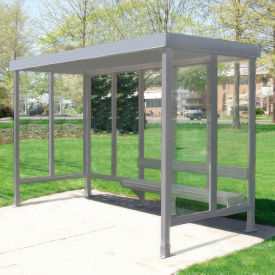 Smoking Shelter 5-2F-CA 3-Sided W/Open Front 12'L x 5'W Flat Roof Clear