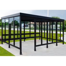 Smoking Shelter S6-4F-DKB 3-Sided W/Left Open Front 15'L x 10'W Flat Roof DK Bronze