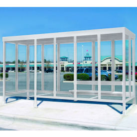 Smoking Shelter S6-2F-CA 4-Sided W/Left Open Front 15'L x 5'W Flat Roof Clear