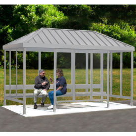 Smoking Shelter 6-3WSVR-CA 4-Sided L & R Open FR 15'L x 7'6"W Vented Standing Seam Roof Clear