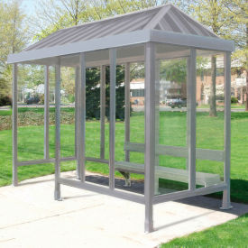 Smoking Shelter S5-2VR-CA 4-Sided Left Open Front 12'L x 5'W Vented Standing Seam Roof Clear