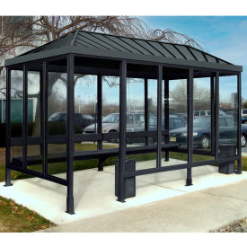 Smoking Shelter S6-3VR-DKB 4-Sided Left Open FR 15'L x 7'6"W Vented Standing Seam Roof DK BRZ