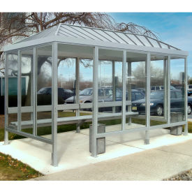 Smoking Shelter S6-3VR-CA 4-Sided Left Open Front 15'L x 7'6"W Vented Standing Seam Roof Clear
