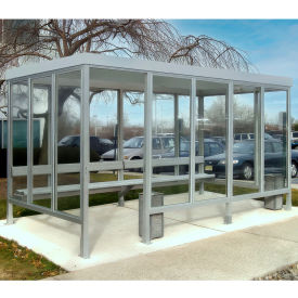 Smoking Shelter S6-3F-CA 4-Sided W/Left Open Front 15'L x 7'6"W Flat Roof Clear