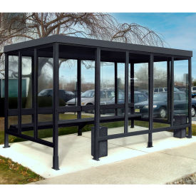 Smoking Shelter S6-3F-DKB 4-Sided W/Left Open Front 15'L x 7'6"W Flat Roof DK Bronze