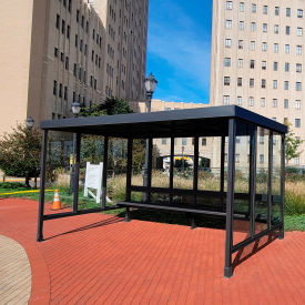 Smoking Shelter 6-3F-DKB 3-Sided W/Open Front 15'L x 7'6"W Flat Roof DK Bronze