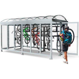 Handi-Hut Inc Peapod-Mini-8-10-B Peapod Mini 8-10 / Locking Bike Shelter 148"L x 75"W - 10 Bike Capacity - Barrel Roof image.