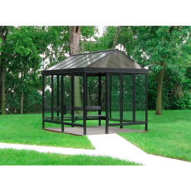 Smoking Shelter S4-4CVR-DKB 4-Sided Left Open Front 10'L x 10'W Vented Standing Seam Roof DK BRZ