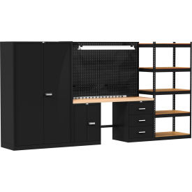 Hallowell® Fort Knox Mixed Storage Modular Workbench System 168"W x 24"D Wood Top 
