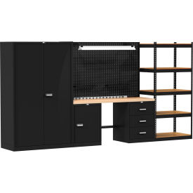 Hallowell® Fort Knox Mixed Storage Modular Workbench System 132"W x 24"D Wood Top 