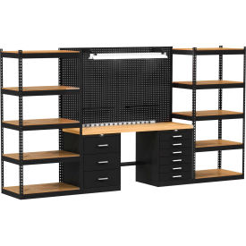 Hallowell® Fort Knox Open Storage Modular Workbench System 132"W x 24"D Wood Top 