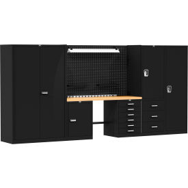 Hallowell® Fort Knox Secure Storage Modular Workbench System 132"W x 24"D Wood Top 