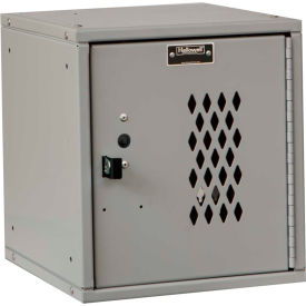 Hallowell HC121212-1DP-PL Hallowell® Cubix Modular Locker, Perforated Door, Padlock, 11-5/16x12x12-11/16,Gray,Unassembled image.