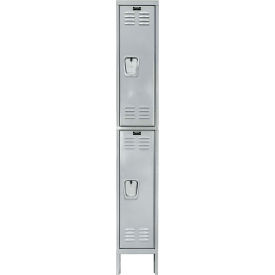 Hallowell U1228-2PL Hallowell® 2-Tier 2 Door Premium Locker, 12"W x 12"D x 78"H, Light Gray, Unassembled image.