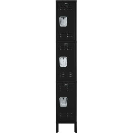 Hallowell U1228-3A-ME Hallowell® 3-Tier 3 Door Premium Locker, 12"W x 12"D x 78"H, Black, Assembled image.