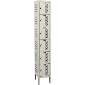 Hallowell U1258-6HV-A-PT Hallowell® 6-Tier 6 Door Heavy Duty Ventilated Locker, 12"W x 15"D x 78"H, Tan, Assembled image.