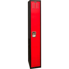 Hallowell U1282-1MR Hallowell® 1-Tier 1 Door Tie Locker, 12"W x 18"D x 72"H, Black/Red, Unassembled image.