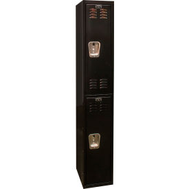 Hallowell U1282-2A-ME Hallowell® 2-Tier 2 Door Tie Locker, 12"W x 18"D x 72"H, Black, Assembled image.