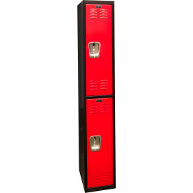 Hallowell U1282-2A-MR Hallowell® 2-Tier 2 Door Tie Locker, 12"W x 18"D x 72"H, Black/Red, Assembled image.