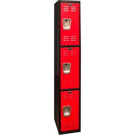 Hallowell U1282-3A-MR Hallowell® 3-Tier 3 Door Tie Locker, 12"W x 18"D x 72"H, Black/Red, Assembled image.
