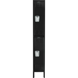 Hallowell U1288-2A-ME Hallowell® 2-Tier 2 Door Premium Locker, 12"W x 18"D x 78"H, Black, Assembled image.