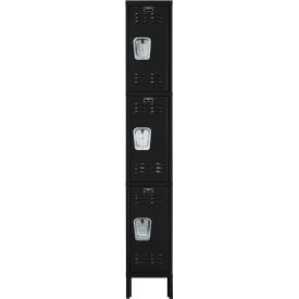 Hallowell U1288-3A-ME Hallowell® 3-Tier 3 Door Premium Locker, 12"W x 18"D x 78"H, Black, Assembled image.