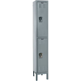 Hallowell U1518-2A-HG Hallowell® 2-Tier 2 Door Premium Locker, 15"W x 21"D x 78"H, Dark Gray, Assembled image.